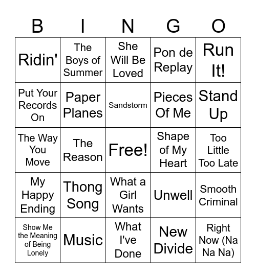 HHS-POP 2K-2 Bingo Card