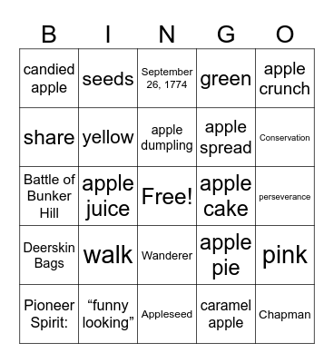 Johnny Appleseed Bingo Card