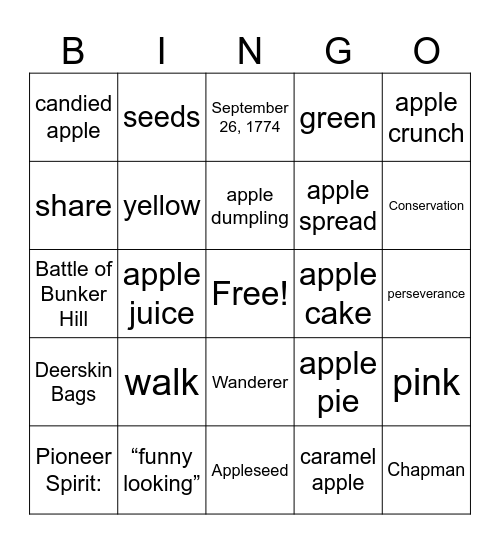 Johnny Appleseed Bingo Card