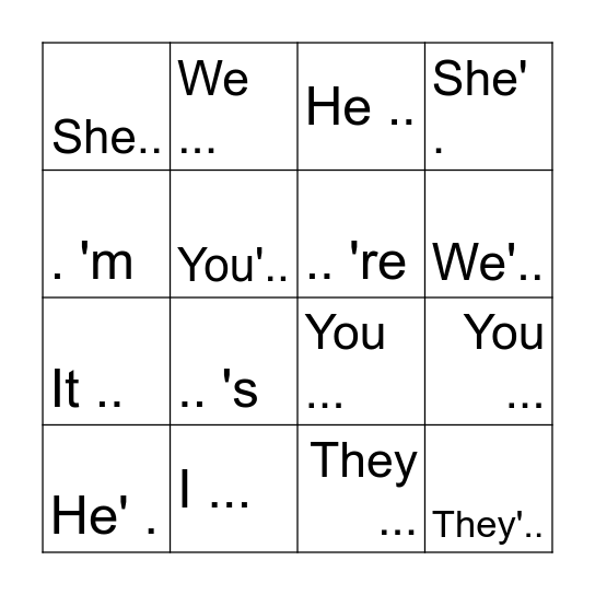 (verb BE) What is this? // It is. . . . Bingo Card