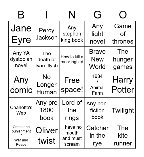 Bookworm bingo Card