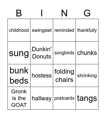 Family Word Bingo Card