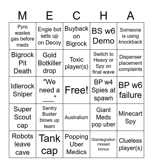 MvM Mecha Engine Bingo! Bingo Card