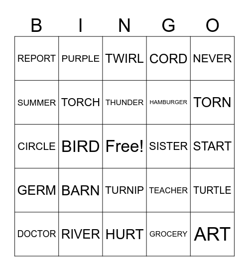 R-CONTROLLED Bingo Card