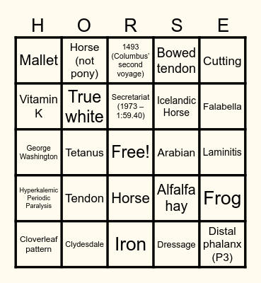 Equine & Wine - Round 1 Bingo Card