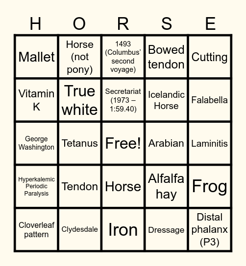 Equine & Wine - Round 1 Bingo Card