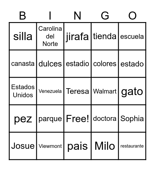 Sustantivo PROPIO y Sustantivo COMUN Bingo Card