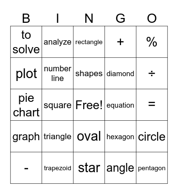 Math Vocab Bingo Card
