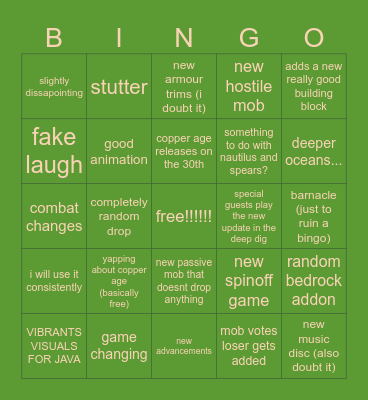 minecraft live - september 27th, 2025 | bingo Card