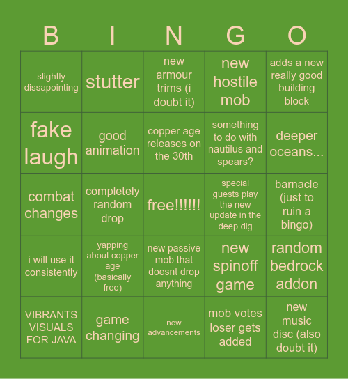 minecraft live - september 27th, 2025 | bingo Card