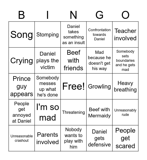 Daniel Tiger Bingo Card