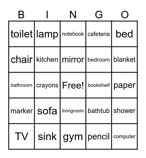 home and school Bingo Card