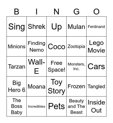 Movies Bingo Card