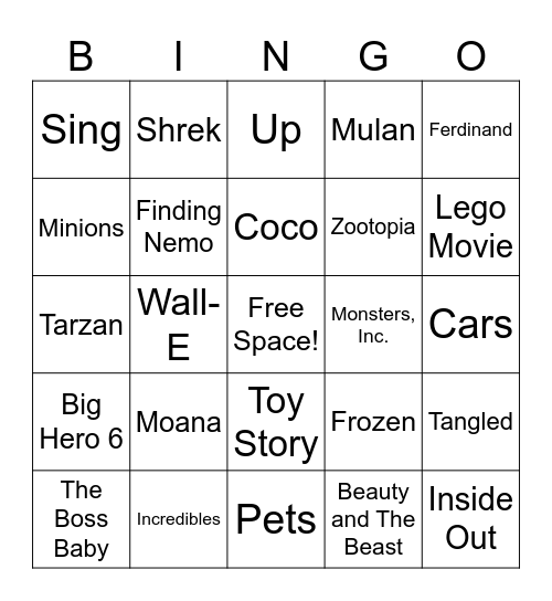 Movies Bingo Card