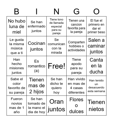 Bingo de Parejas Bingo Card