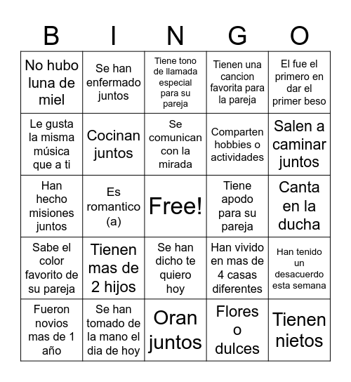 Bingo de Parejas Bingo Card