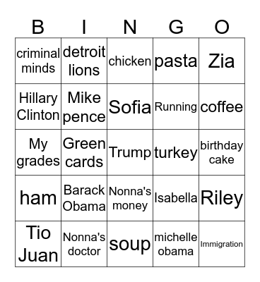 Thanksgiving bingo Card