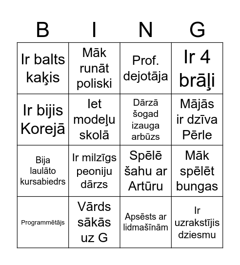 Guests Bingo Card