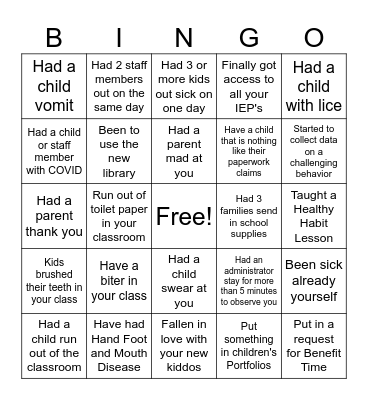 Roosevelt Back to School BINGO Card