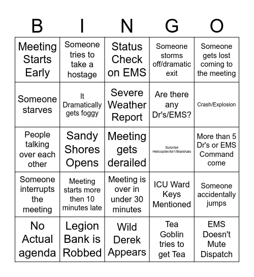 Command Plus Meeting Bingo Card