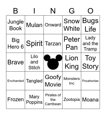Burkhead Family Disney Song Bingo Card
