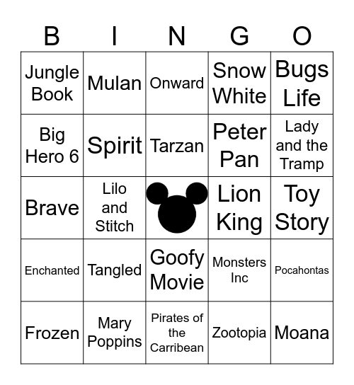 Burkhead Family Disney Song Bingo Card