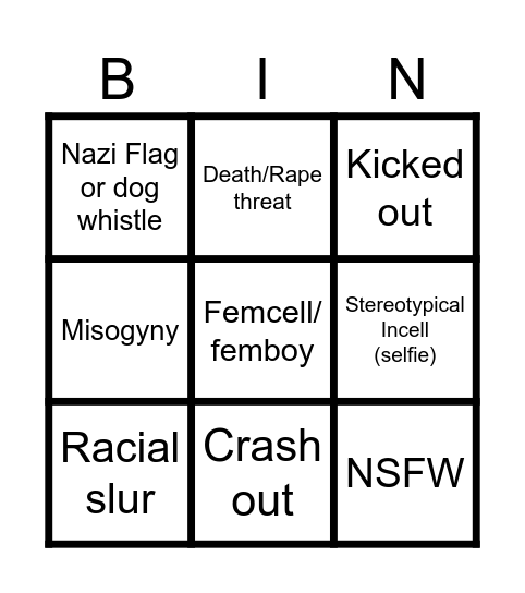 Incell discord bingo 3x3 Bingo Card