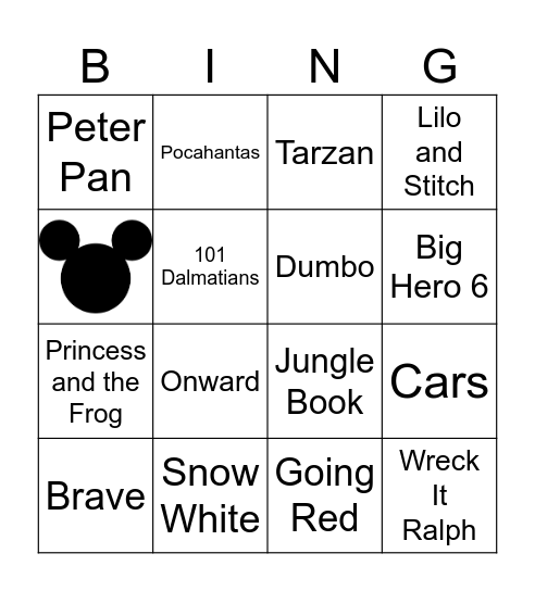 Burkhead Family Disney Song Bingo Card