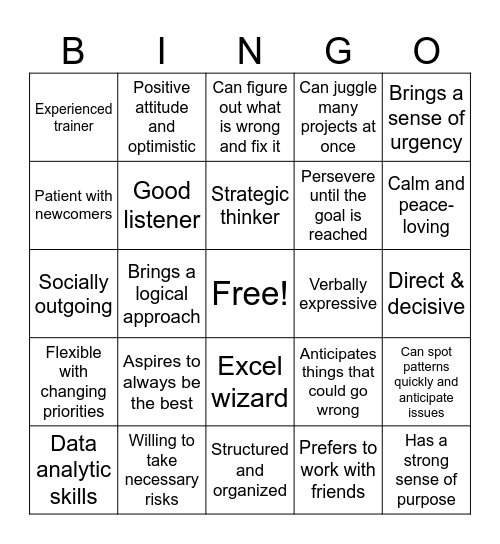 Mission Possible Bingo Card