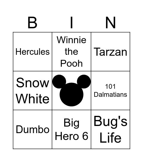 Burkhead Family Disney Song Bingo Card