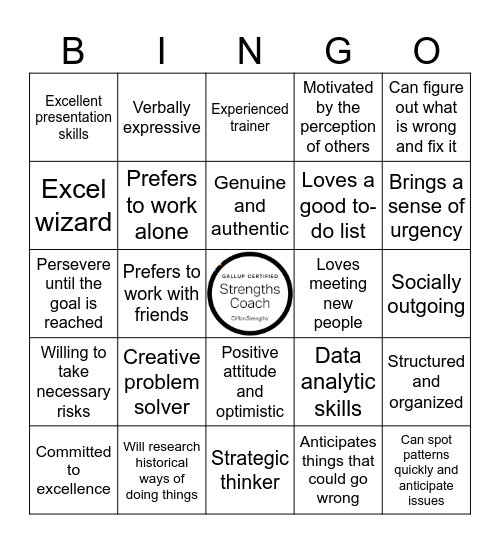 CliftonStrengths - Mission Possible Bingo Card