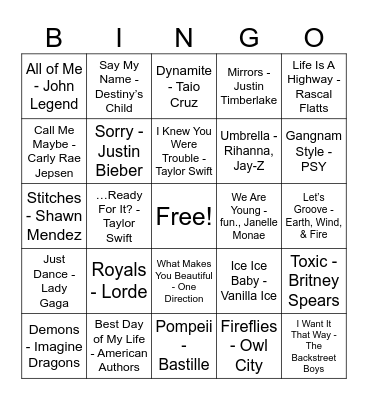 Music Bingo #2 Bingo Card