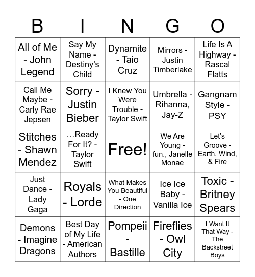 Music Bingo #2 Bingo Card