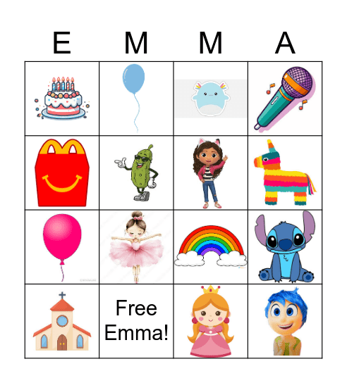 Emma Birthday Bingo Card