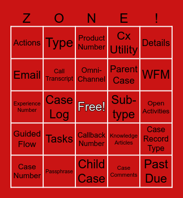 THE ZONE Bingo Card