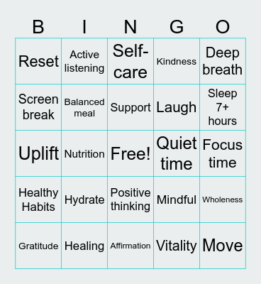 Week of Wellness Bingo Card