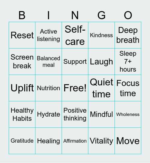 Week of Wellness Bingo Card