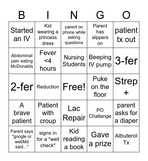 ER BINGO Card