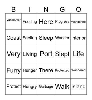 Bear verbs Bingo Card