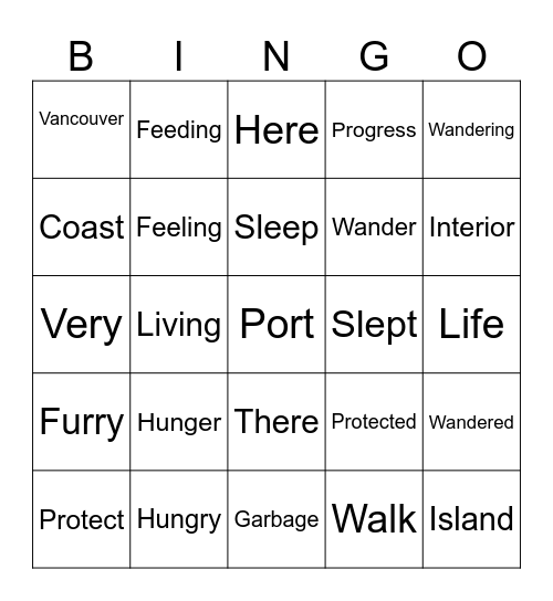 Bear verbs Bingo Card