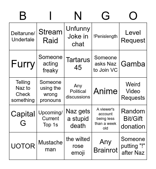 Naz Stream Bingo Card
