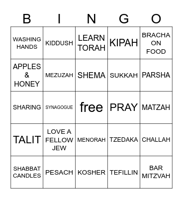 Jewish Bingo Card