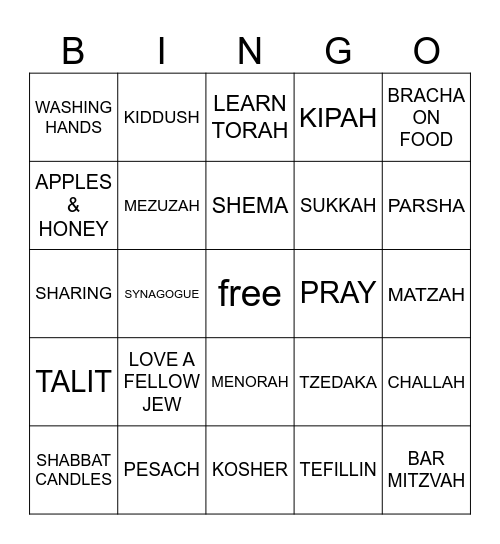 Jewish Bingo Card