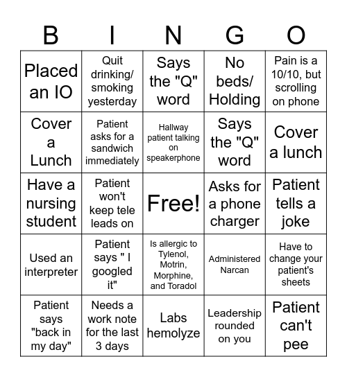 ER BINGO Card