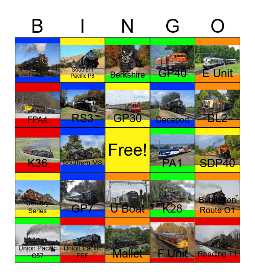 1000 Awesome Train Rides Bingo Card