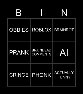 YT SHORTS BINGO Card