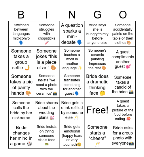 Bachelorette Bingo Card