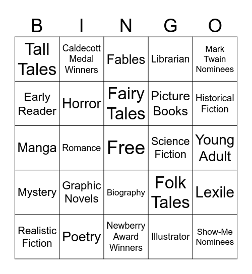4th Grade Book Genre Bingo Card