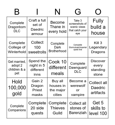 Hard Skyrim Bingo Card