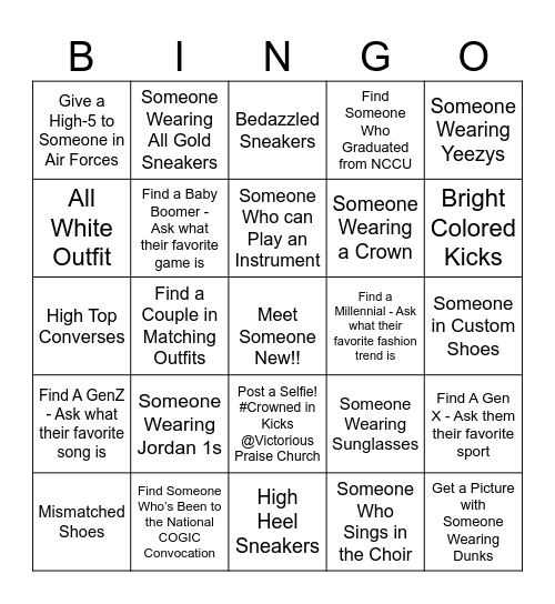 Crowned in Kicks Sneaker Ball Bingo Card